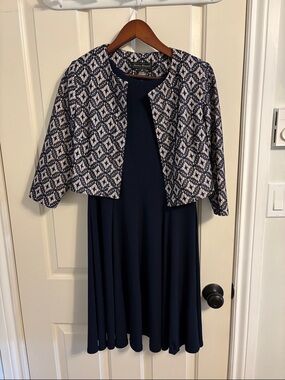Jessica Howard Navy & White Midi Dress with Patterned Jacket